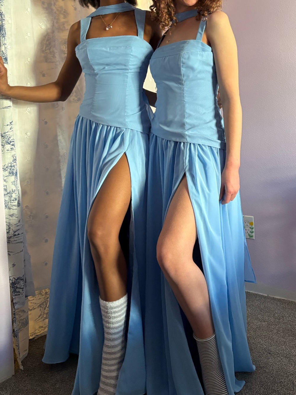 Elegant Light Blue Strap Bodice Bridesmaid Dress!